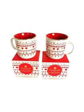 Davids Tea Coffee Xmas Mug Lot 2 Cherry Red Holiday Nordic 13 oz Ceramic New